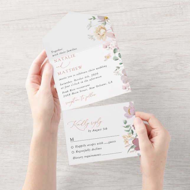 Farbenfrohe Blume, Wildblumen, Boho, Hochzeit All In One Einladung (Abreißen)