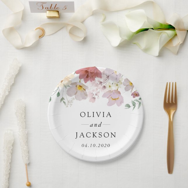 Farbenfrohe Blume, Wildblumen, Boho, Hochzeit Pappteller (Hochzeit)