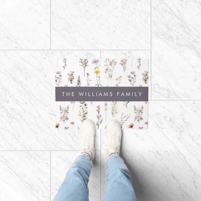 Farbenfrohe Blume, Wildblumen, Grünpflanzen, Ihr N Fußmatte (Indoor)