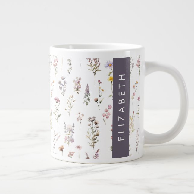 Farbenfrohe Blume, Wildblumen, Grünpflanzen, Ihr N Jumbo-Tasse (Rechts)