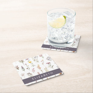 Farbenfrohe Blume, Wildblumen, Grünpflanzen, Ihr N Rechteckiger Pappuntersetzer