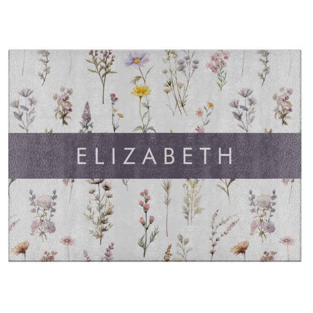 Farbenfrohe Blume, Wildblumen, Grünpflanzen, Ihr N Schneidebrett (Vorderseite)