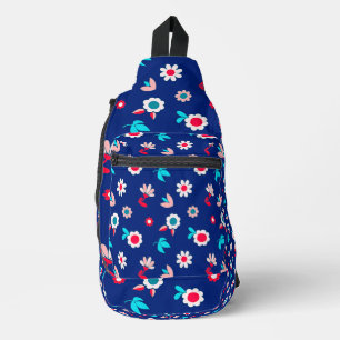Farbenfrohe Blumen auf dunkelblauem Hintergrund Crossbody Bag