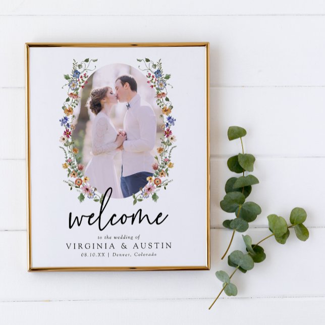 Farbenfrohe Blumen Begrüßungspapier Poster (Colorful Floral Welcome Sign Wedding Poster by Painted Paperie
)