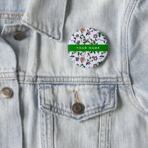 Farbenfrohe Blumen, blauer Hintergrund, Grün Button