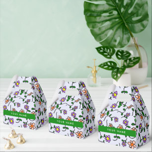 Farbenfrohe Blumen, blauer Hintergrund, Grün Geschenkschachtel