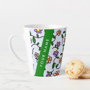 Farbenfrohe Blumen, blauer Hintergrund, Grün Milchtasse