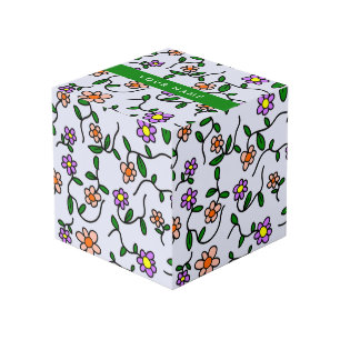 Farbenfrohe Blumen, blauer Hintergrund, Grün Würfel