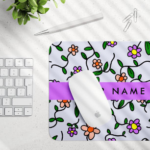 Farbenfrohe Blumen, blauer Hintergrund, Lila Mousepad