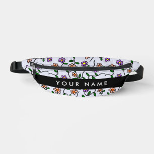 Farbenfrohe Blumen, blauer Hintergrund, schwarz Bauchtasche