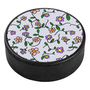 Farbenfrohe Blumen, Blumenmuster, Grünpflanzen, Bo Eishockey Puck