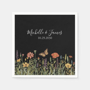 Farbenfrohe Blumen-Boho-Wildblumen-Hochzeit Schwar Serviette