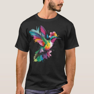 Farbenfrohe Blumen Botanik Kolibri T-Shirt