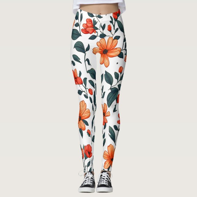 Farbenfrohe Blumen Botanische Leggings (Vorderseite)
