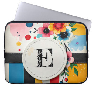 Farbenfrohe Blumen-Design Rahmen Chic Monogramm Laptopschutzhülle