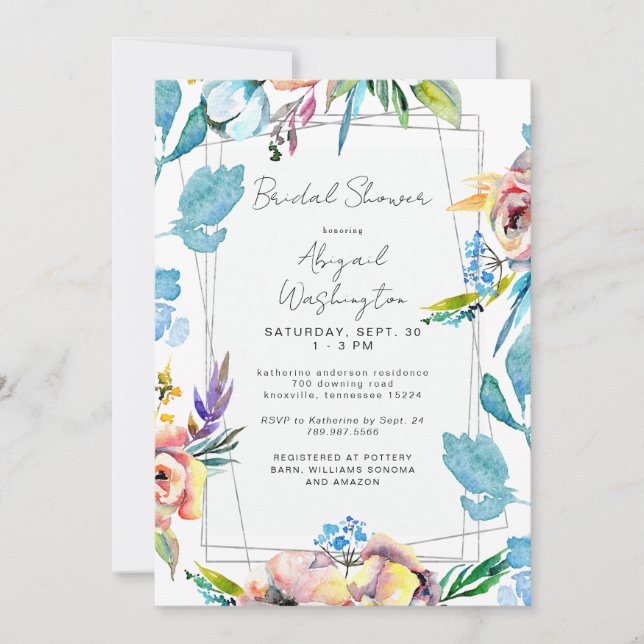 Farbenfrohe Blumen Elegantes Brautparty Einladung (Vorderseite)