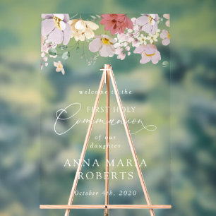 Farbenfrohe Blumen, Erste Heilige Kommunion Willko Acrylschild