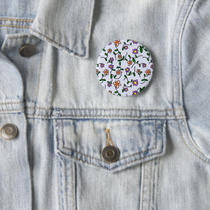 Farbenfrohe Blumen, florales Muster, Grünpflanzen, Button