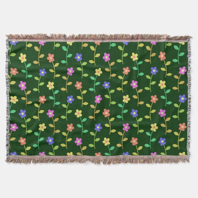 Farbenfrohe Blumen, florales Muster, Grünpflanzen, Decke (Vorderseite)