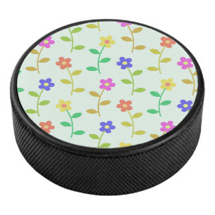 Farbenfrohe Blumen, florales Muster, Grünpflanzen, Eishockey Puck