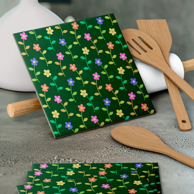Farbenfrohe Blumen, florales Muster, Grünpflanzen, Fliese (Von Creator hochgeladen)