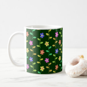 Farbenfrohe Blumen, florales Muster, Grünpflanzen, Kaffeetasse