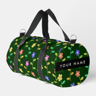 Farbenfrohe Blumen, grüner Hintergrund, Schwarz Duffle Bag