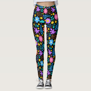Farbenfrohe Blumen im funkelnden Sterne-Muster Sch Leggings