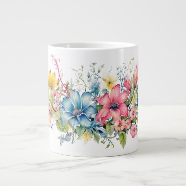 Farbenfrohe Blumen Jumbo-Tasse (Vorderseite)