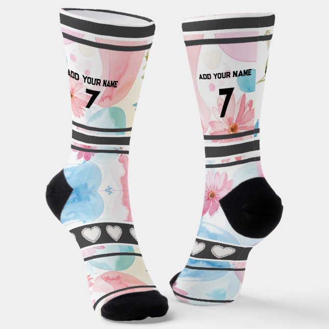 Farbenfrohe Blumen - Name Nummer Socken (Gewinkelt)