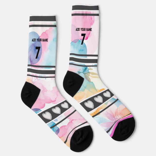 Farbenfrohe Blumen - Name Nummer Socken (Rechts)