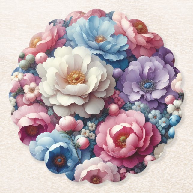 Farbenfrohe Blumen-Papierserviettenuntersetzer – M Untersetzer (Vorderseite)