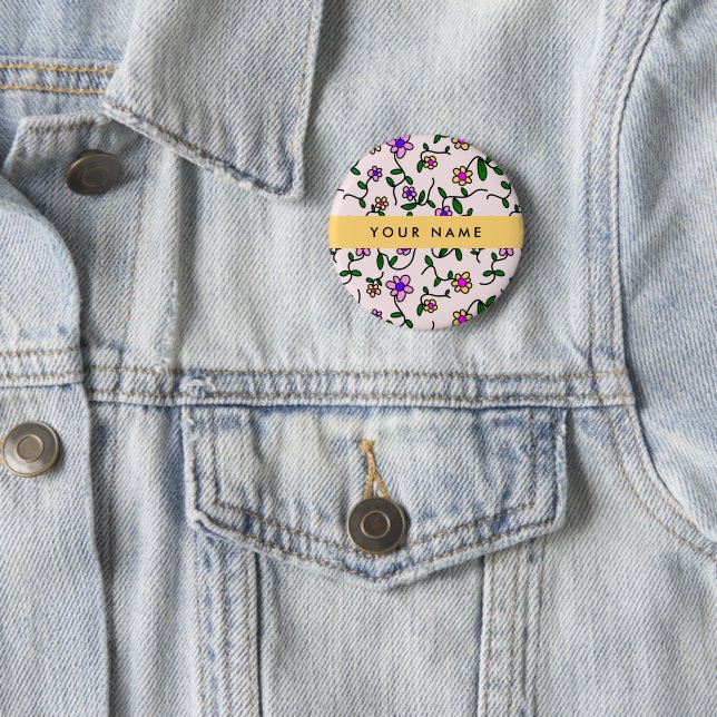 Farbenfrohe Blumen, rosa Hintergrund, gelb Button (Beispiel)