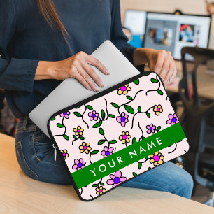 Farbenfrohe Blumen, rosa Hintergrund, Grün Laptopschutzhülle