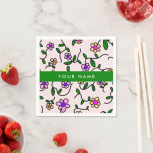 Farbenfrohe Blumen, rosa Hintergrund, Grün Serviette