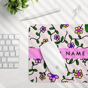 Farbenfrohe Blumen, Rosa Hintergrund, Rosa Mousepad