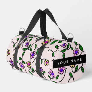 Farbenfrohe Blumen, rosa Hintergrund, Schwarz Duffle Bag