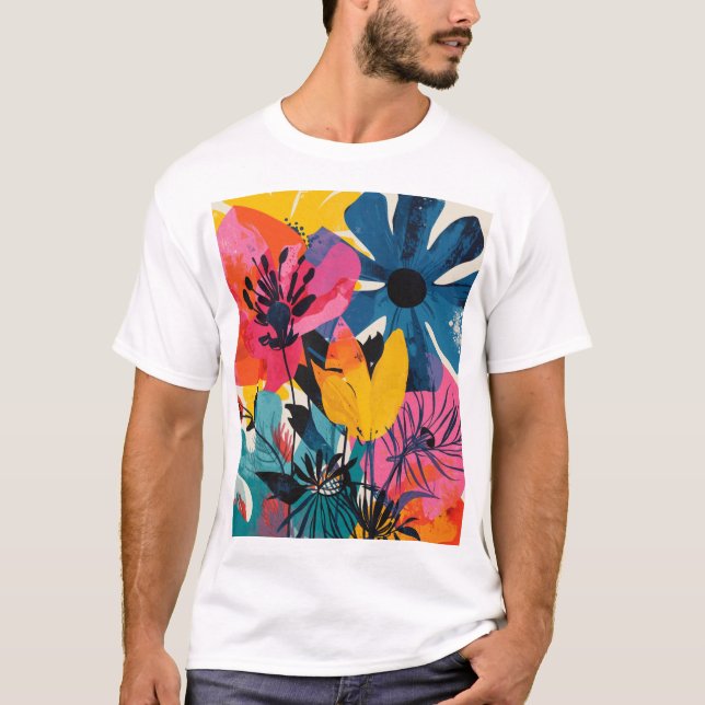 Farbenfrohe Blumen T-Shirt (Vorderseite)