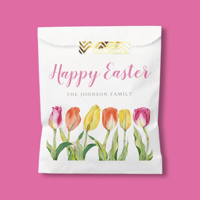 Farbenfrohe Blumen Tulips Frohe Ostern Geschenktütchen (Colorful Floral Tulips Happy Easter Favor Bag)