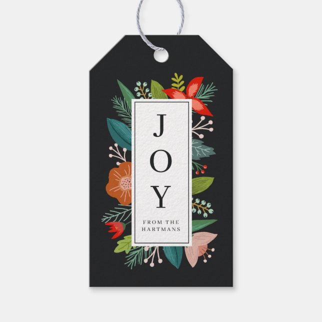 Farbenfrohe Blumen und Kiefernrahmen Urlaub Geschenkanhänger (Vorderseite)