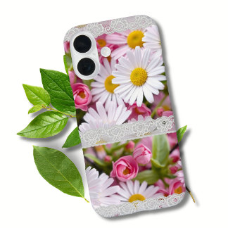 Farbenfrohe Blumen und weiße Spitze Feminine Fotog iPhone 16 Hülle
