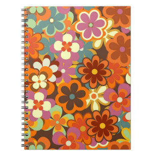Farbenfrohe Blumen Vintag Nahtlos Muster. Retro 70 Notizblock
