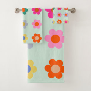 Farbenfrohe Blumen Vintage Floral Badhandtuch Set