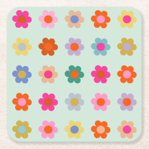 Farbenfrohe Blumen Vintage Floral Rechteckiger Pappuntersetzer