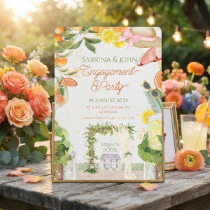 Farbenfrohe Blumenaquarell-Engagement-Party Einladung