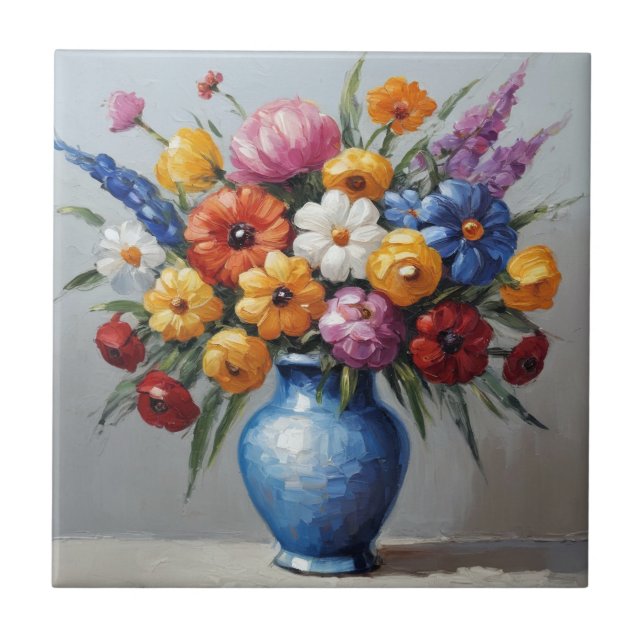 Farbenfrohe Blumenarrangements Fliese (Vorderseite)