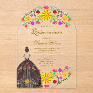 Farbenfrohe Blumenbekleidung Quinceanera Einladung