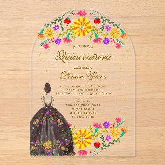 Farbenfrohe Blumenbekleidung Quinceanera Einladung