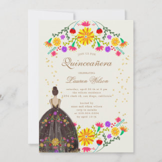 Farbenfrohe Blumenbekleidung Quinceanera Einladung