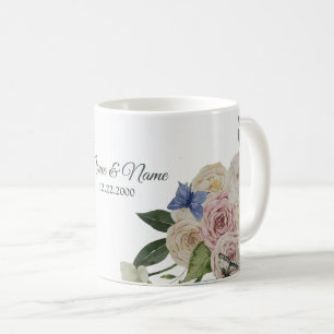 Farbenfrohe Blumenblauer Schmetterling Grüne Hochz Kaffeetasse